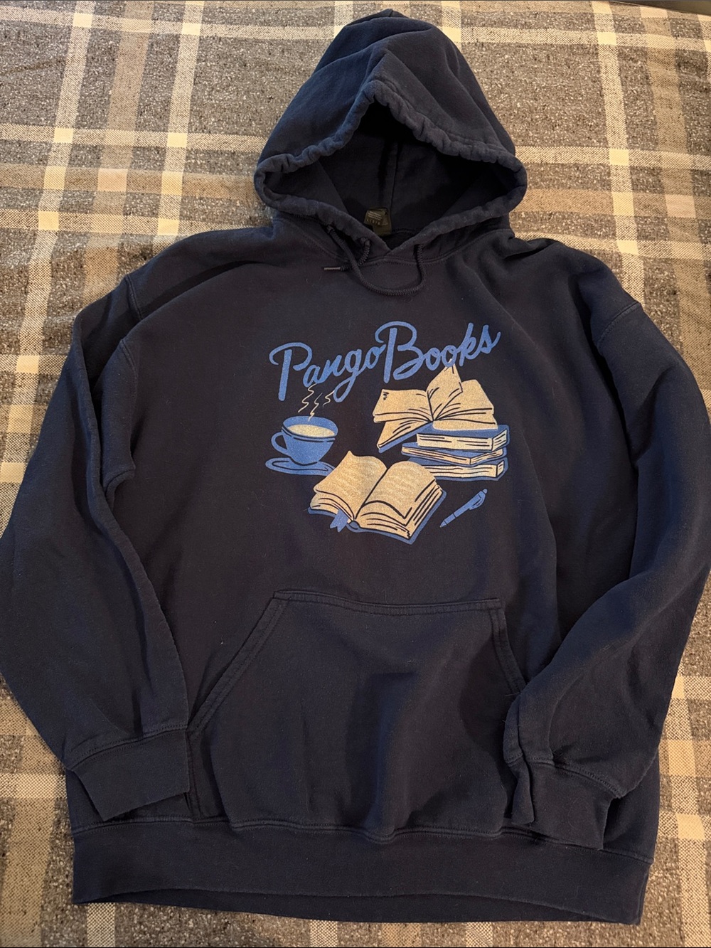 Gildan Navy Pullover Hoodie with Blue & Cream Book Graphic
